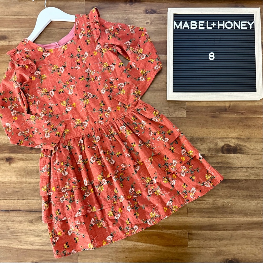 NEW Mabel + Honey Little Lady Floral Dress 8  Red Layered Skirt Ruffles Girls